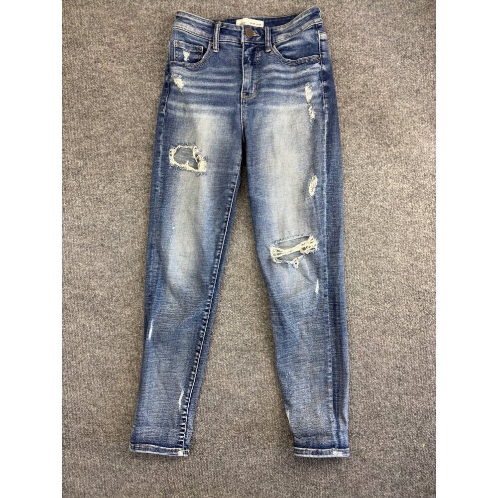 BKE‎ Mom Jeans Women's 23 Blue Denim High Rise Ankle Distressed Stretch 5 Pocket